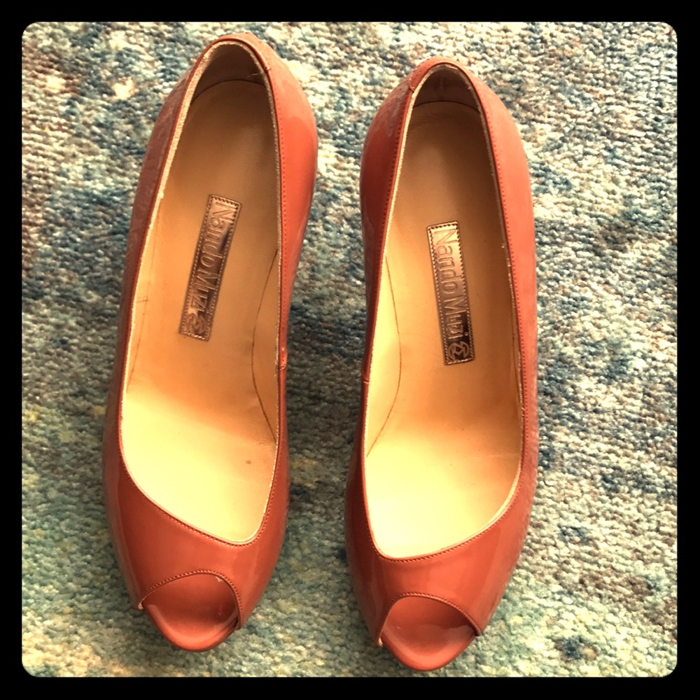 Nando Muzi Italian Leather Peep Toe Nude Sz 38 (8)